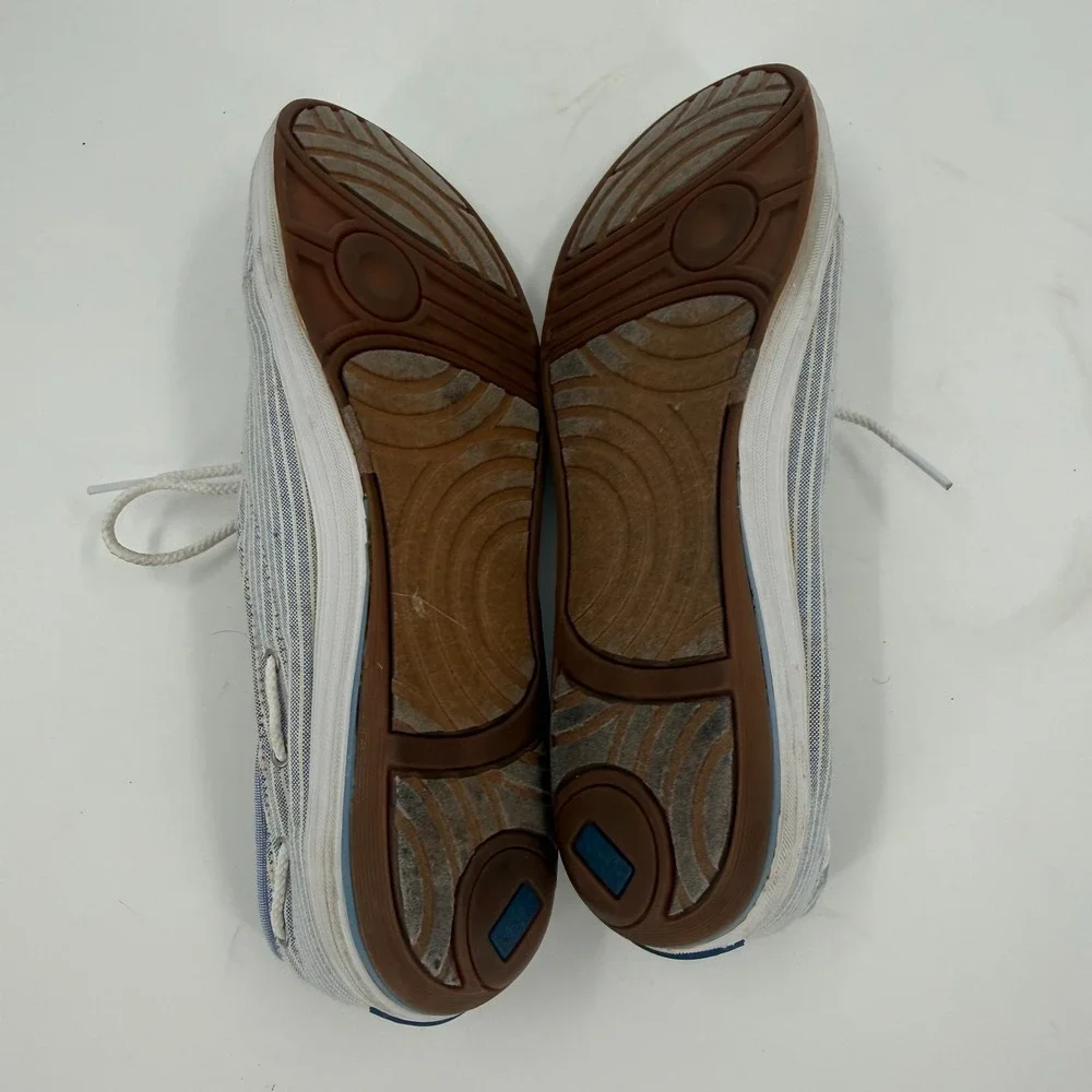 Keds Boat Shoes Womens US 9 Blue White Striped Canvas Comfort Moc Toe Lace Up